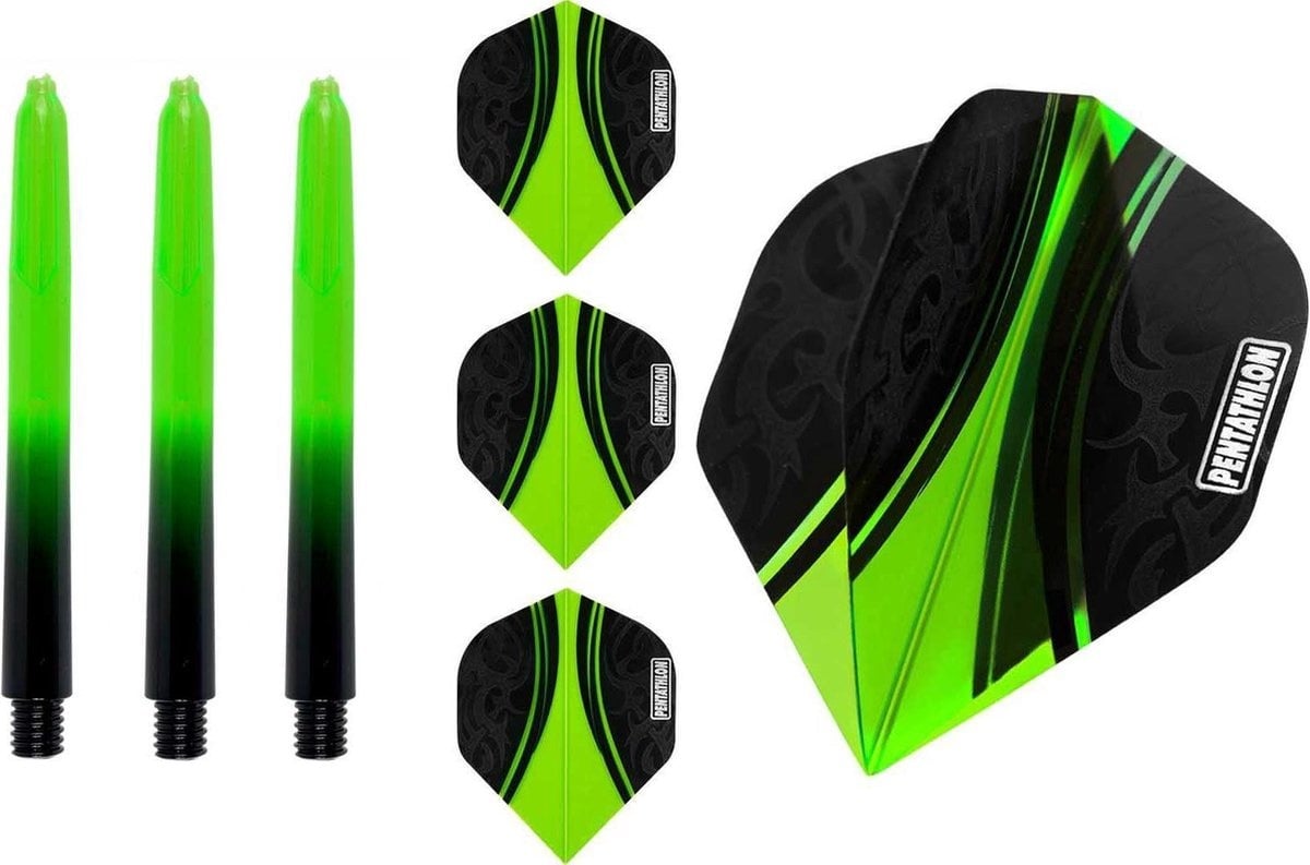 Pentathlon - Dart flights en Medium Dart Shafts - Groen - 3 sets