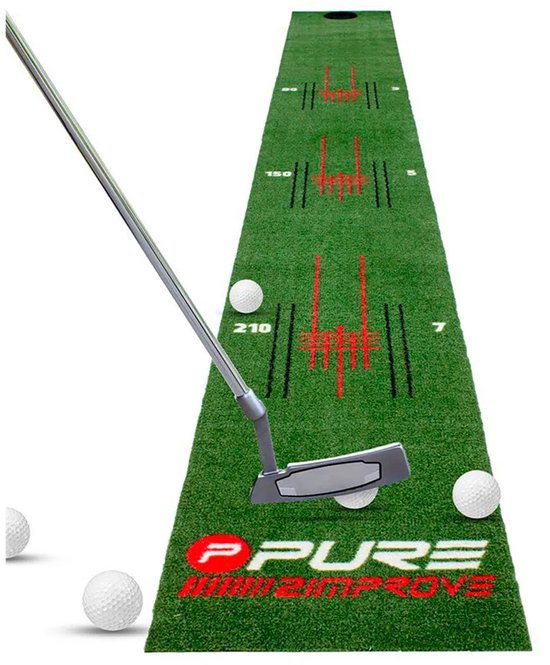 Pure2Improve - Putting Mat Golf Met Putter - Golftrainingsmateriaal - 275x30 cm