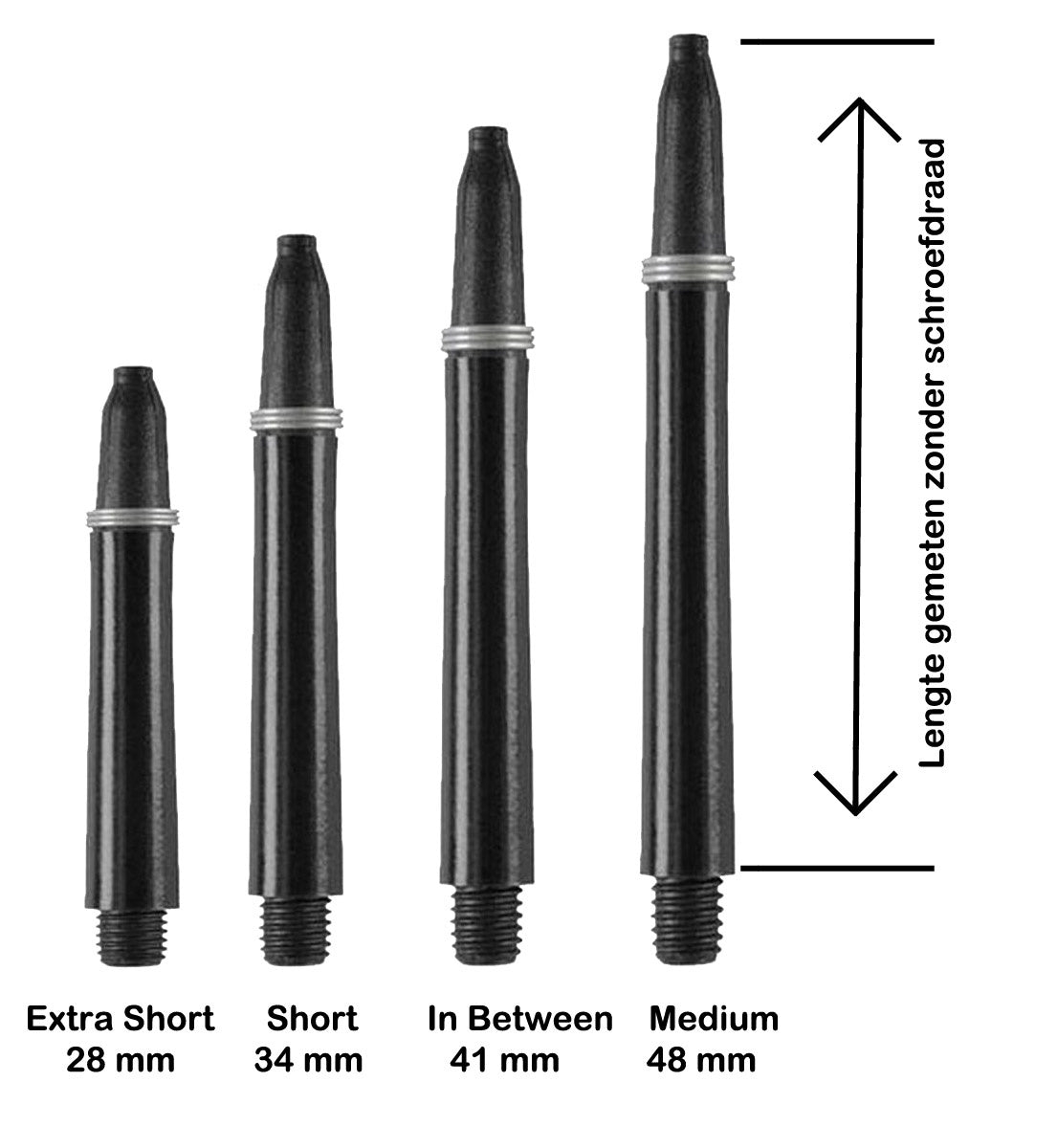 Nylon Dart Shafts Zwart - 8 sets
