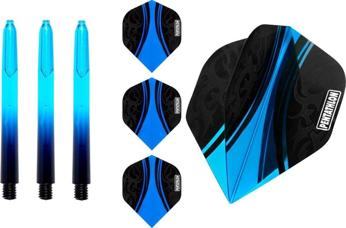 Pentathlon - Dart flights en Medium Dart Shafts - Blauw - 3 sets