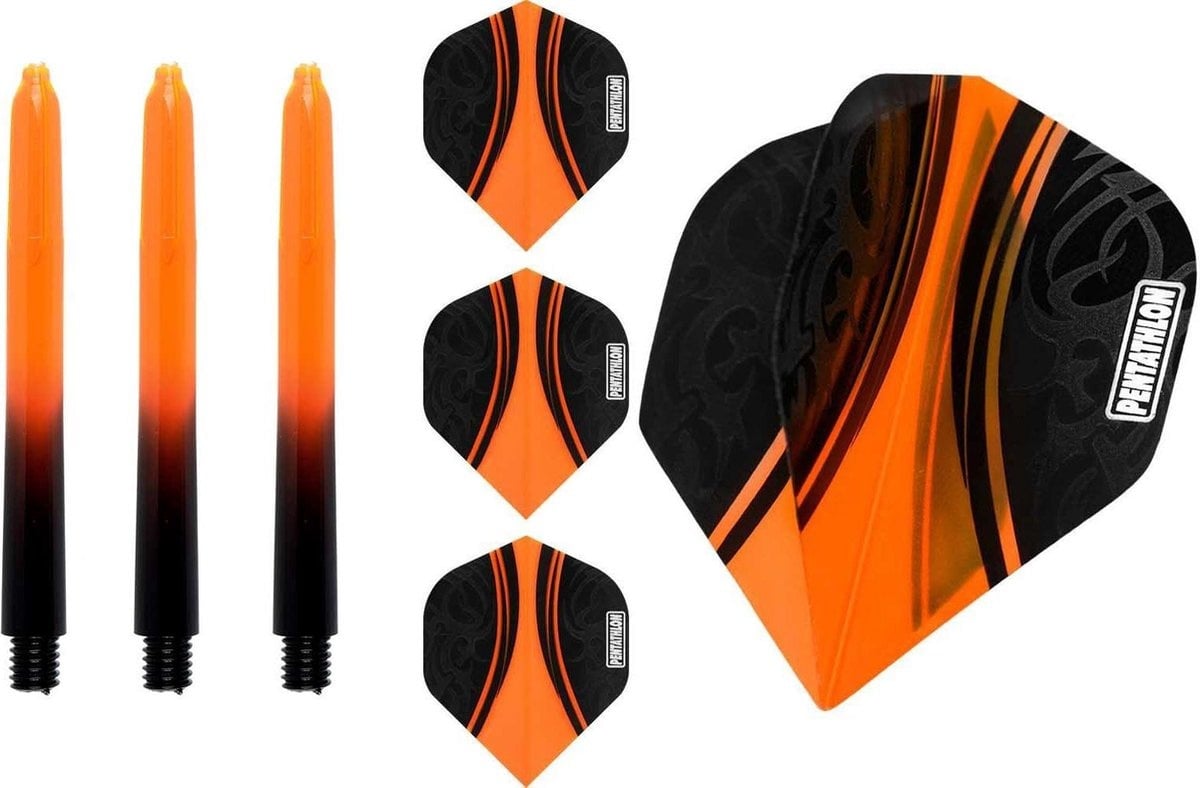 Dart Flights Pentathlon - Dart flights en Medium Dart Shafts - Oranje - 3 sets