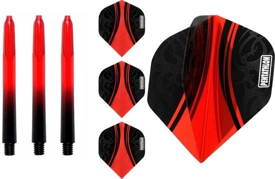 Dart flights en Medium Dart Shafts - Rood - 3 sets