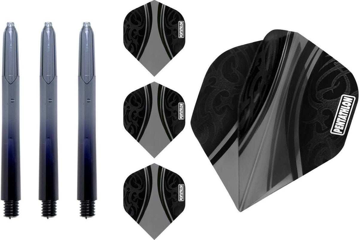 Dart flights en Medium Dart Shafts - Zwart - 3 sets