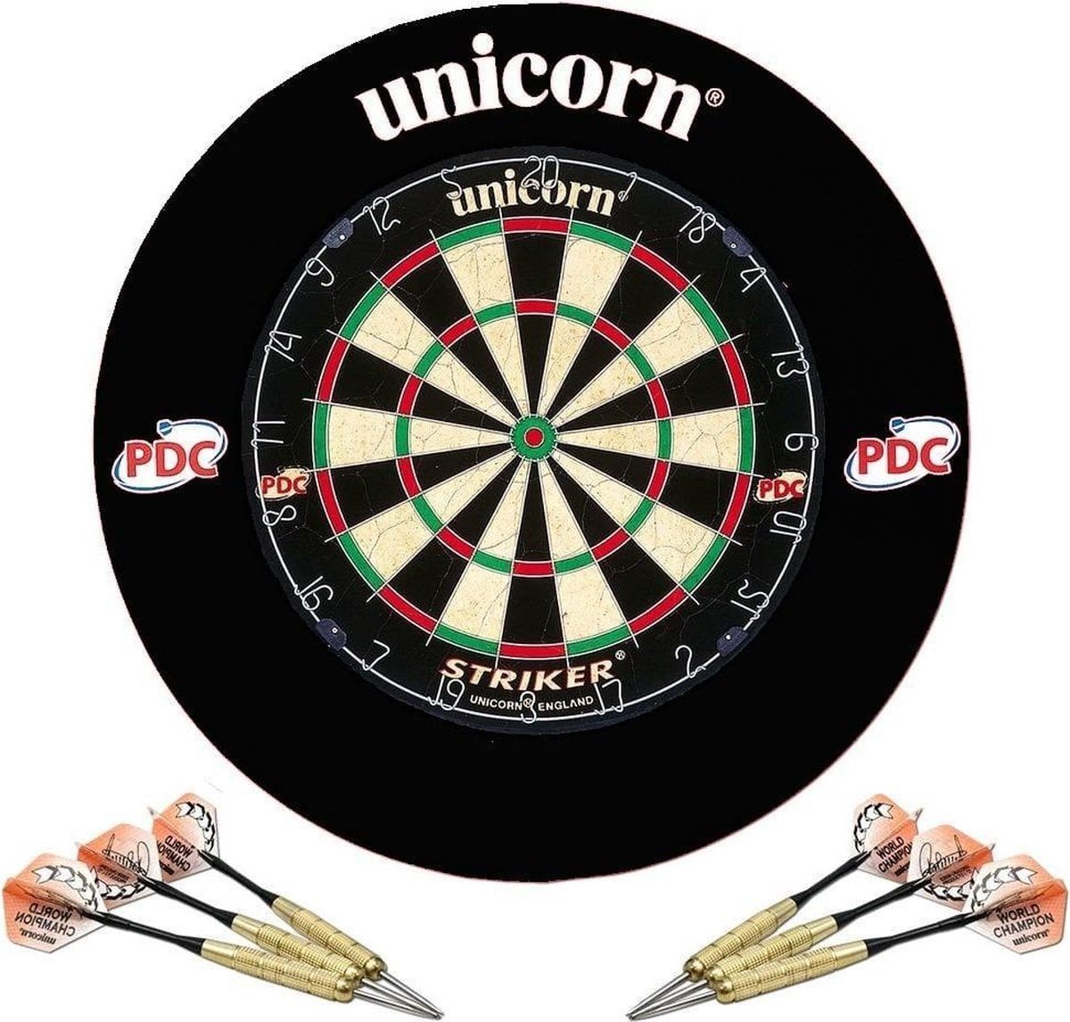 Striker Home Dartset - Dartbord met Beschermring en 2 sets Dartpijlen - Zwart